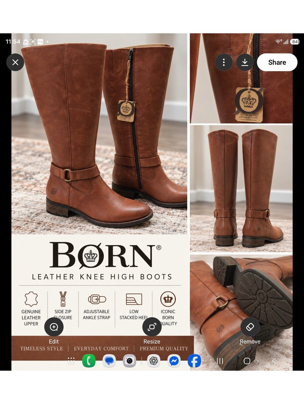 NEW Børn Leather Knee High Riding Boots Cognac Brown Size 6.5 NIB